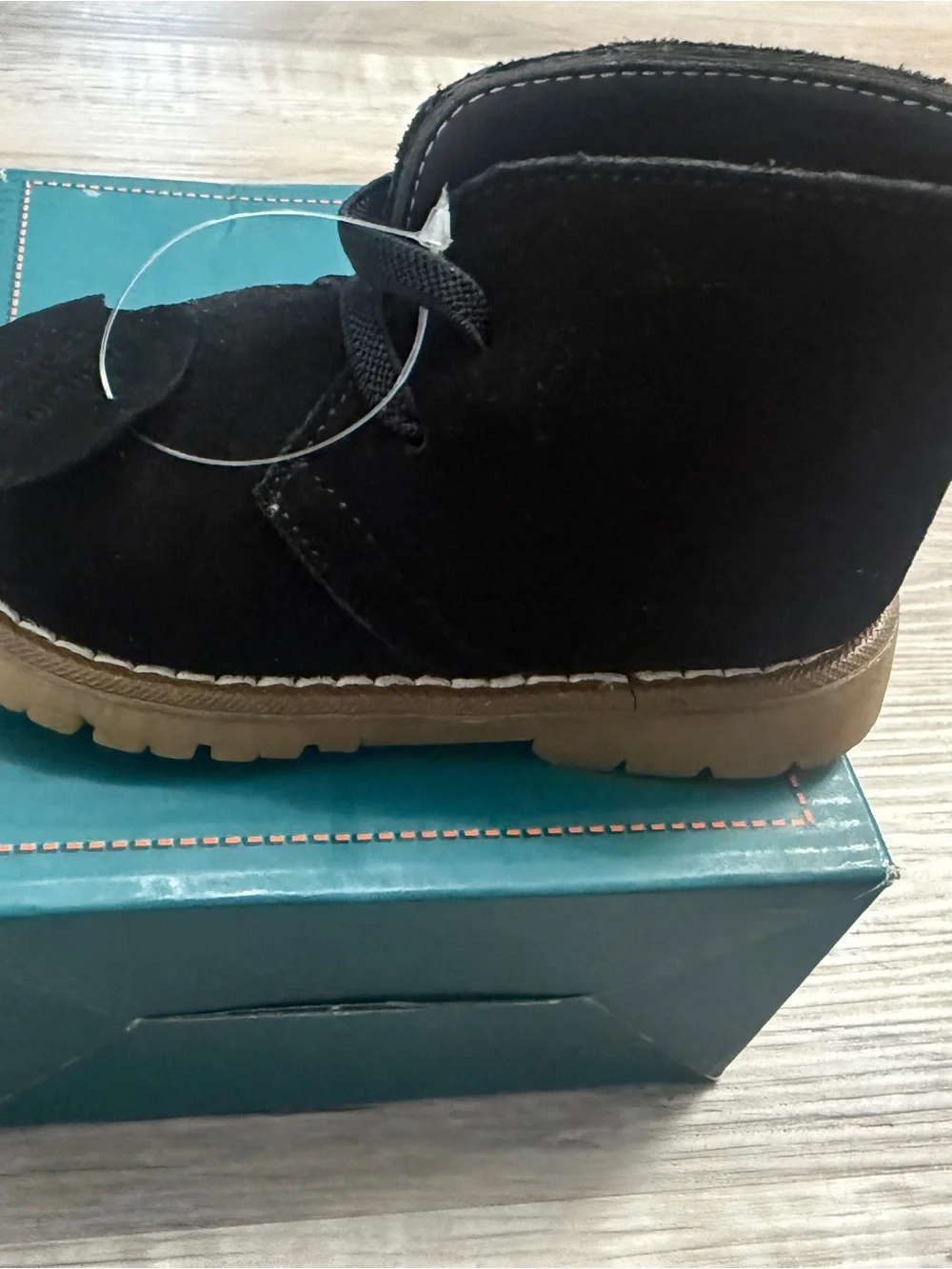 Kids Black Suede Ankle Boots with Tan Sole